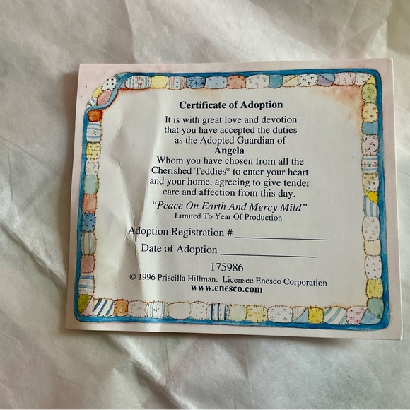 1996 Enesco Cherished Teddies Angela "Peace on Earth and Mercy Mild" - EUC - Picture 8 of 8